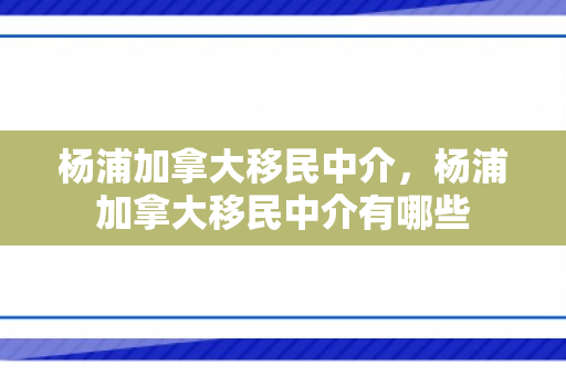 杨浦加拿大移民中介，杨浦加拿大移民中介有哪些
